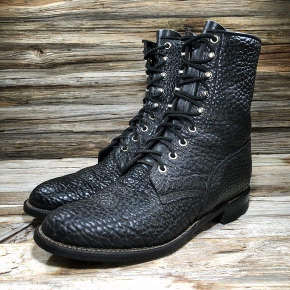 Justin Boot Black Distressed Leather Ankle Boots